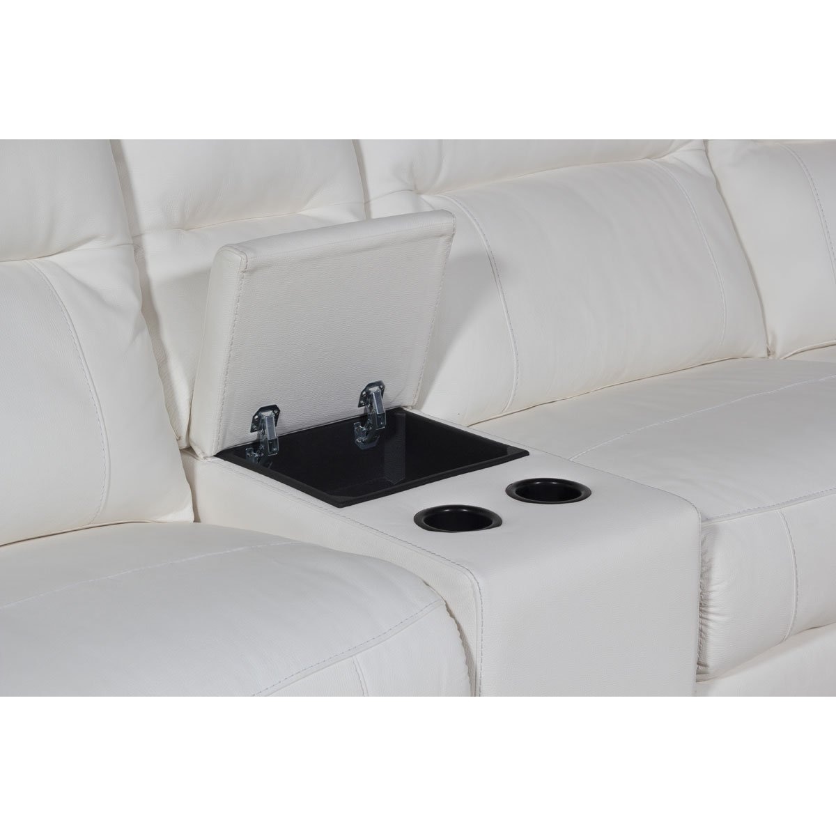 Sala Seccional Indy Curva con Consola Ele Y Cabecera Piel Bull Vinil Blanca Boal