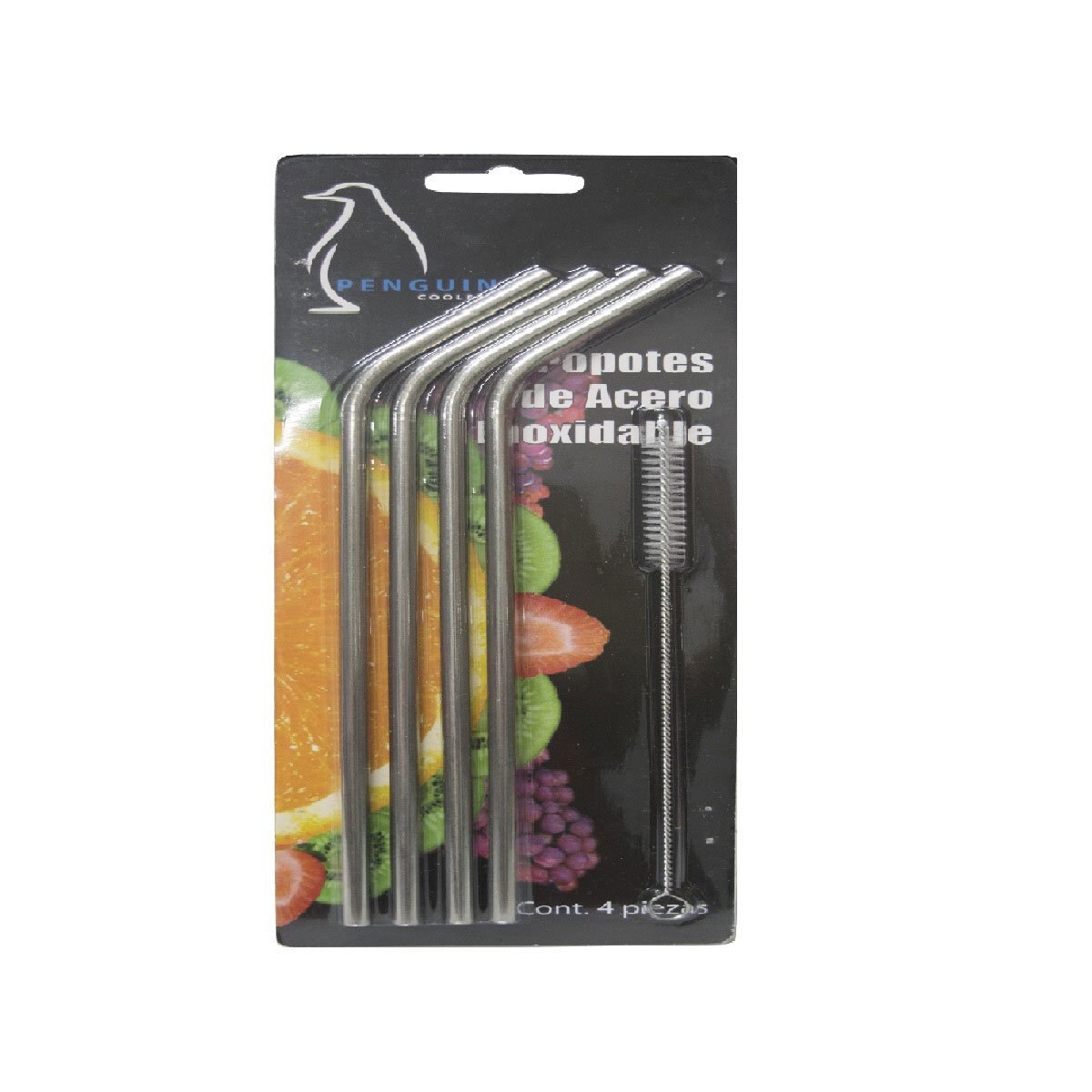 Paquete 4 Popotes Acero Inoxidable y Limpiados Penguin Coolers