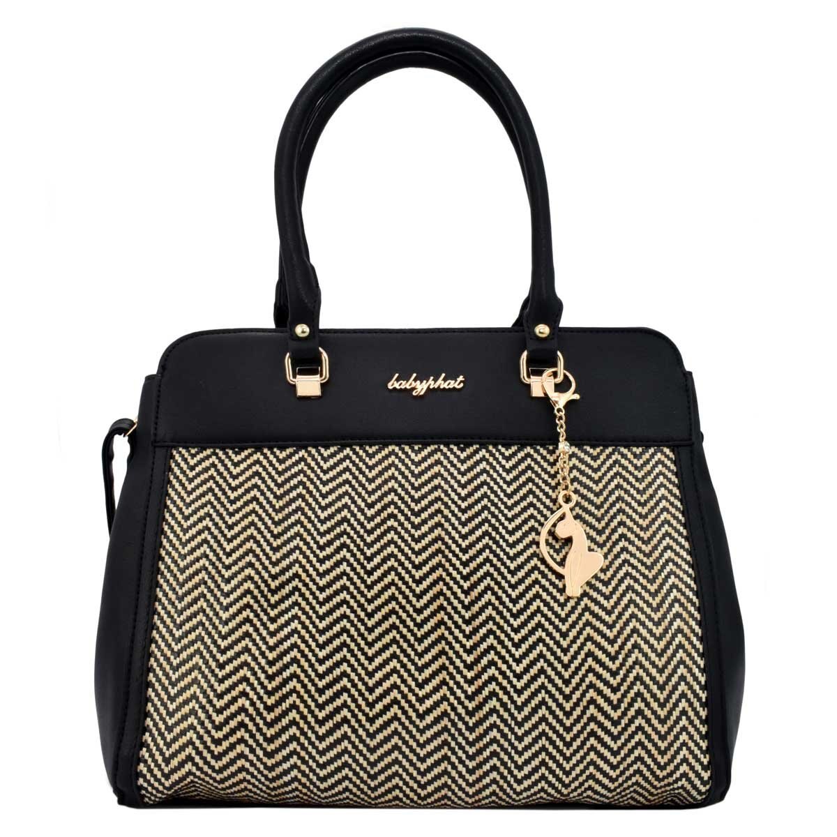 Bolso Satchel Color Negro con Textura en Zigzag Baby Phat