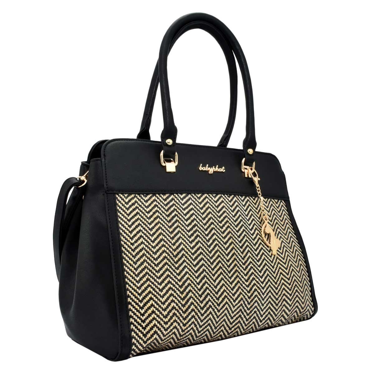 Bolso Satchel Color Negro con Textura en Zigzag Baby Phat