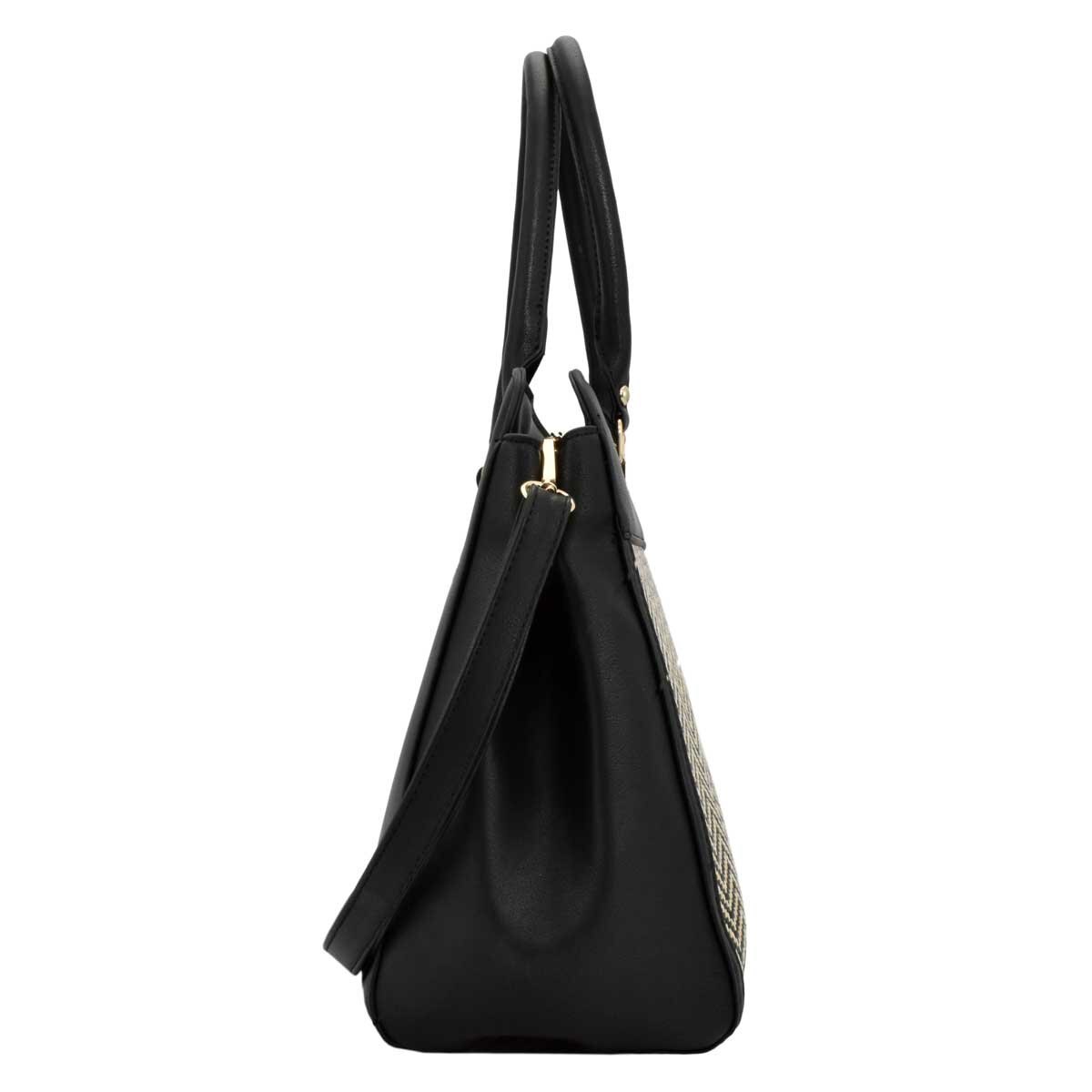 Bolso Satchel Color Negro con Textura en Zigzag Baby Phat