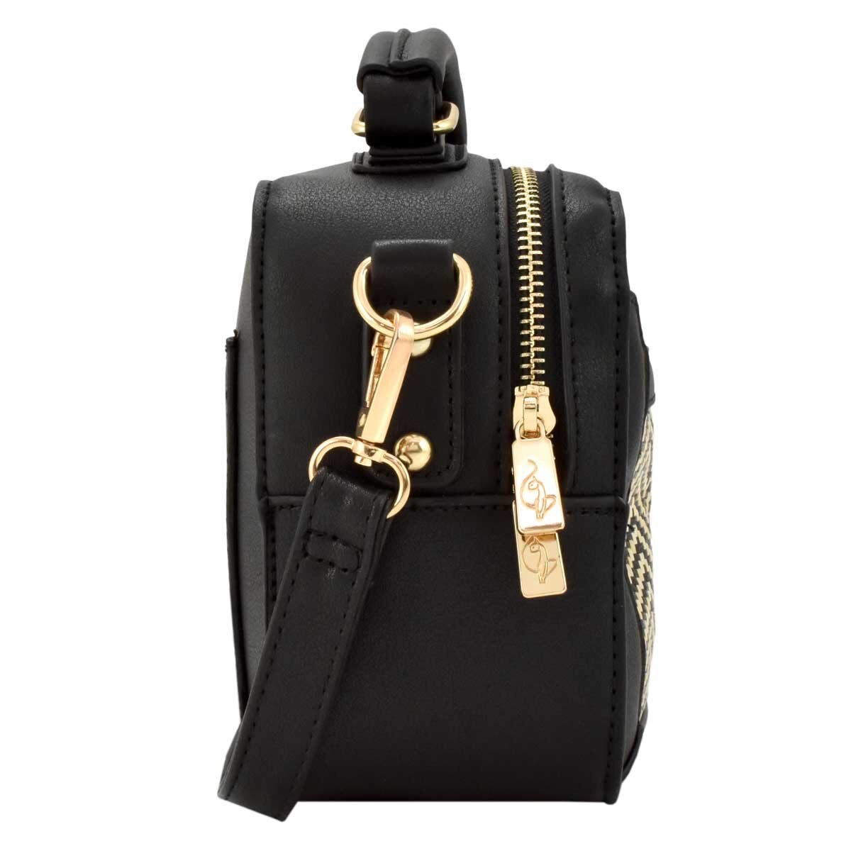 Bolso Crossbody Color Negro con Textura en Zigzag Baby Phat