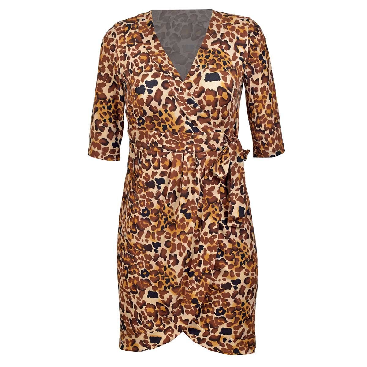 Vestido Animal Print Cruzado Manga 3/4 Apostrophe
