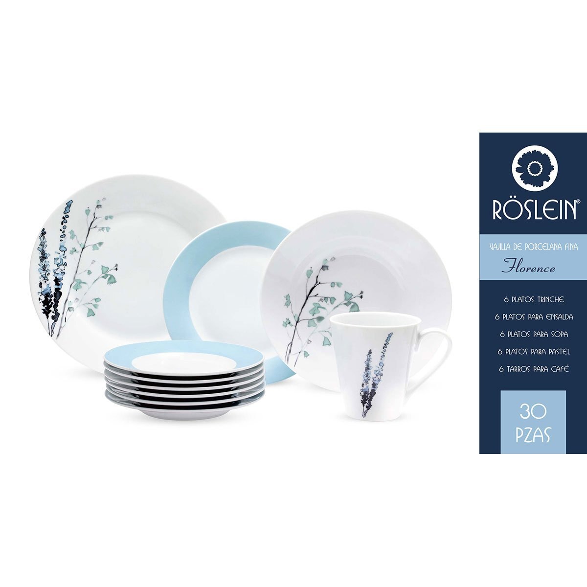 Vajilla de Porcelana 30 Piezas para 6 Personas Florence Roslein