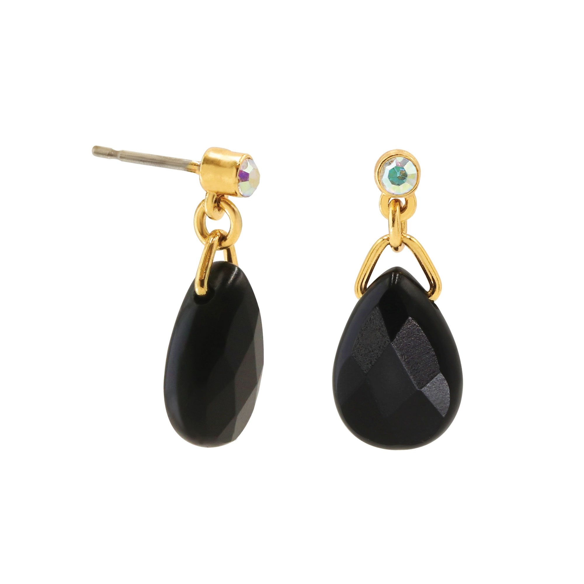 Aretes con Piedra Natural Black Stone Negra Y Cristal con Efecto Emanuel Ungaro