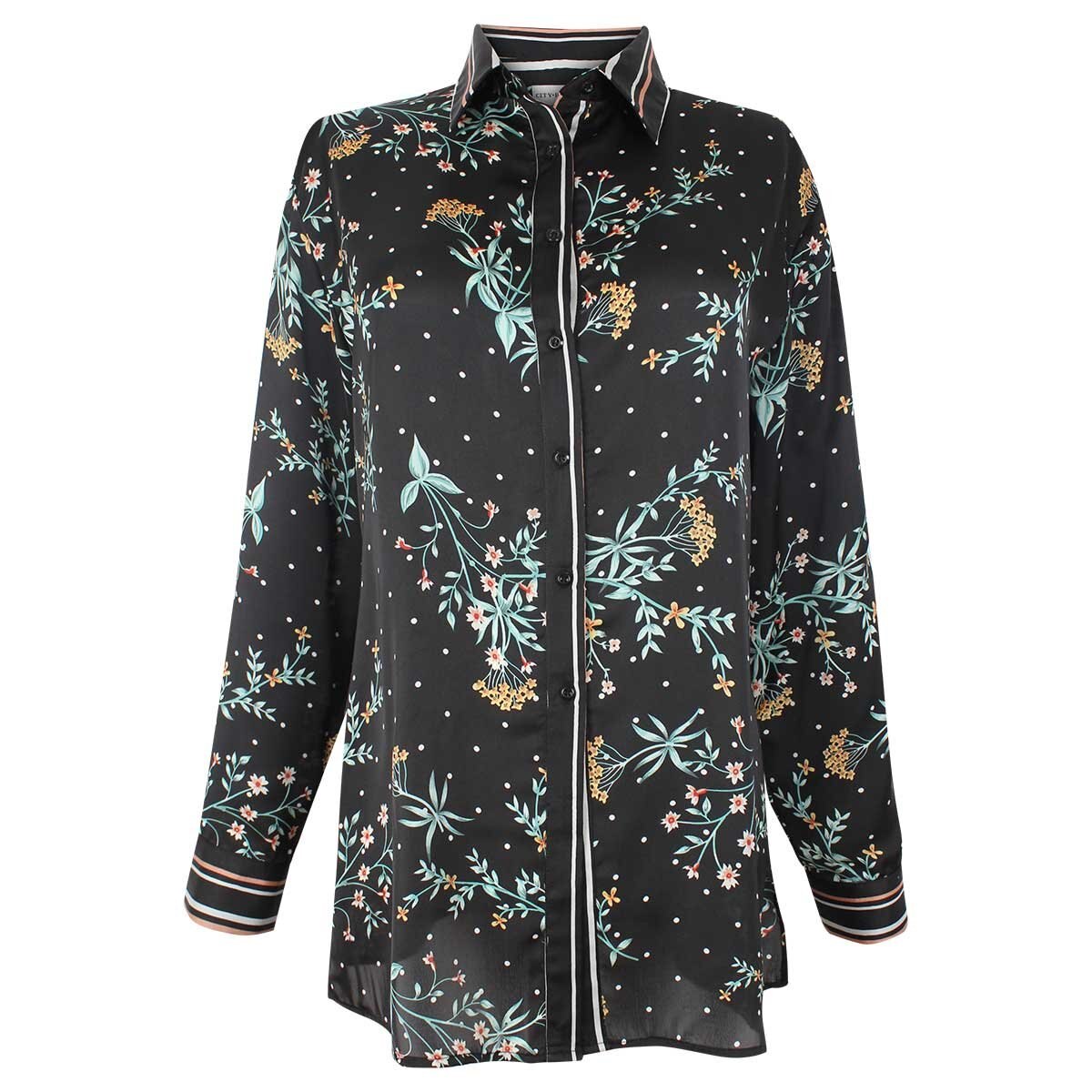 Blusa Estampada Manga Larga Cuello Camisero City Femme