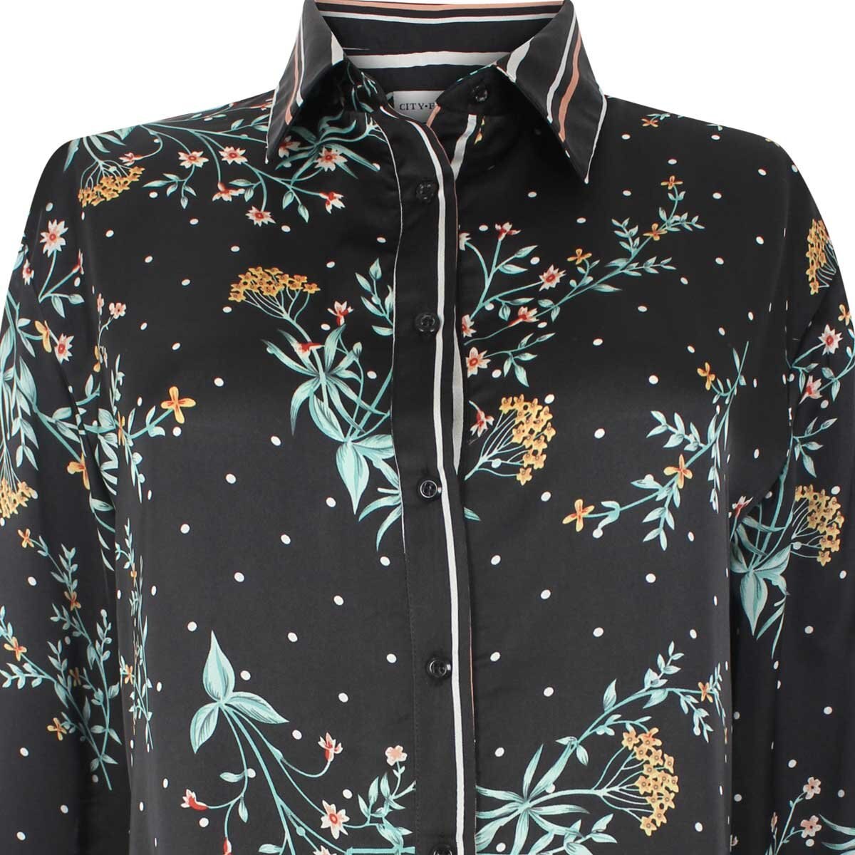 Blusa Estampada Manga Larga Cuello Camisero City Femme
