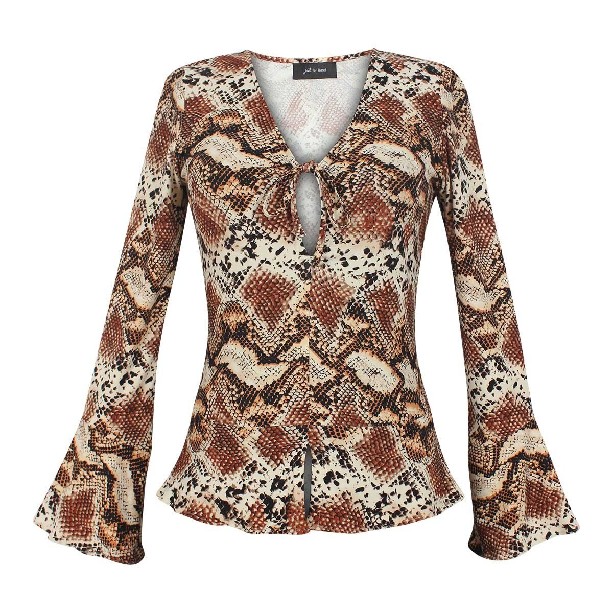Blusa Manga Larga Amplia Escote V Estampado Animal Print Just By Basel