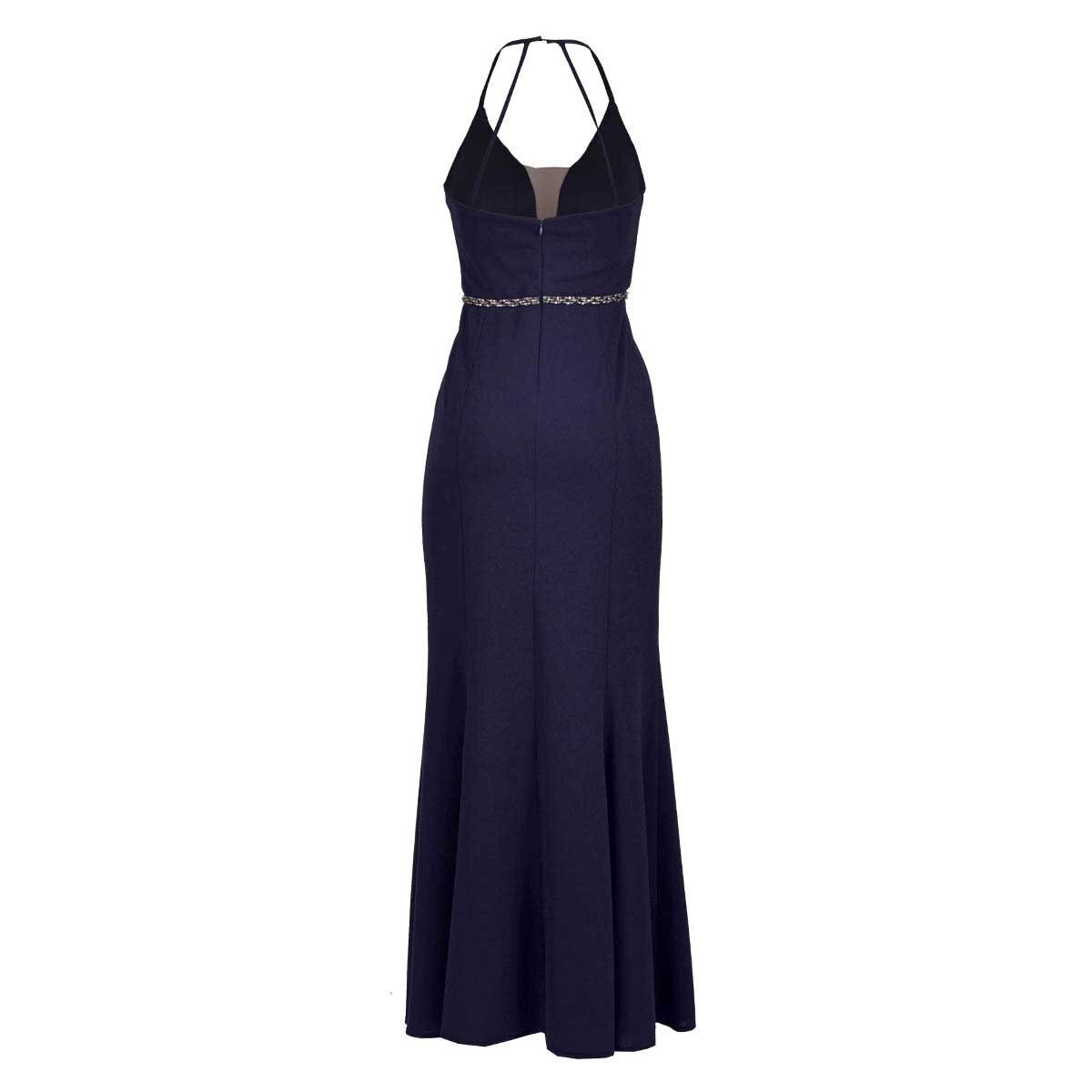 Vestido de Fiesta Largo con Tirantes y Aplicaciones en Cintura