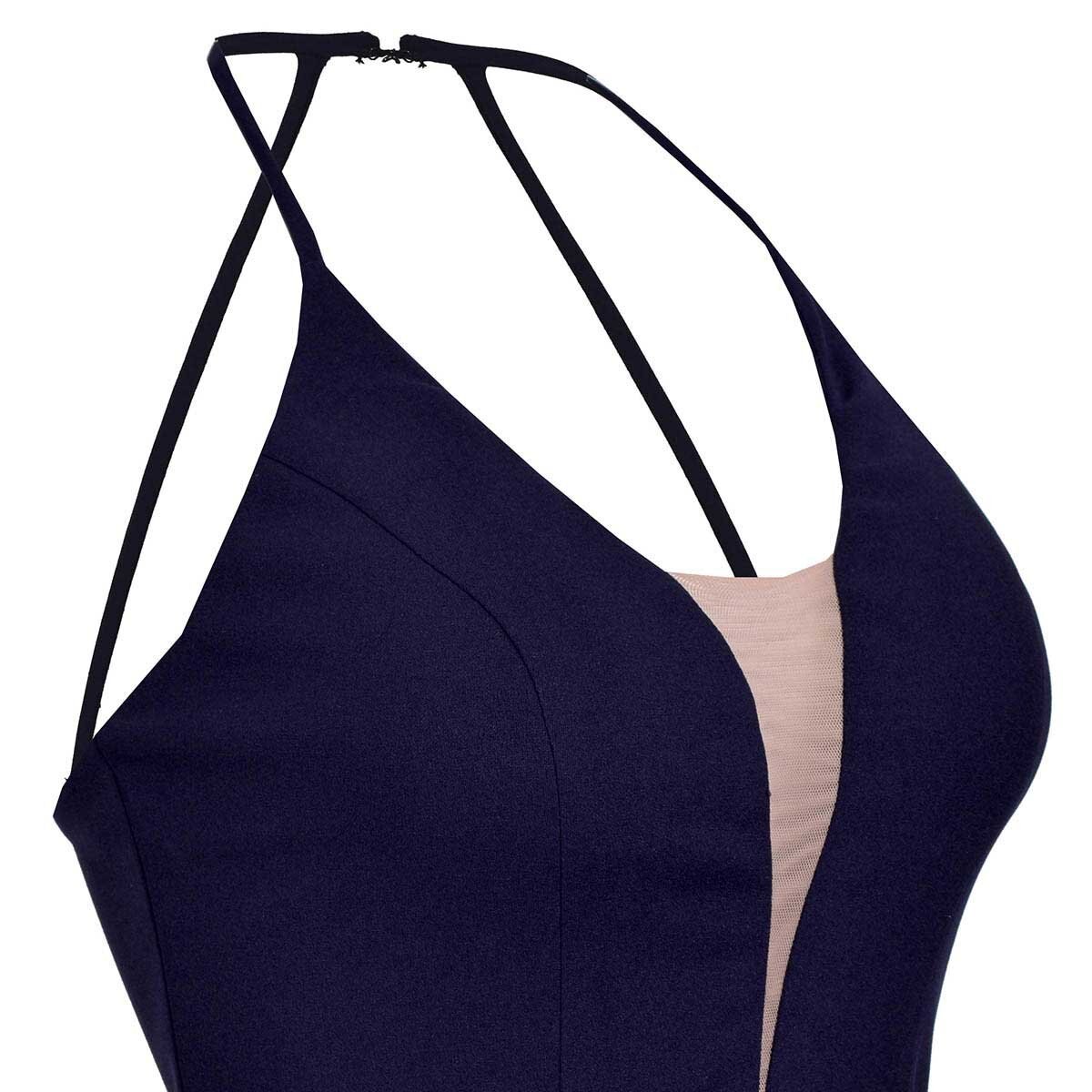 Vestido de Fiesta Largo con Tirantes y Aplicaciones en Cintura