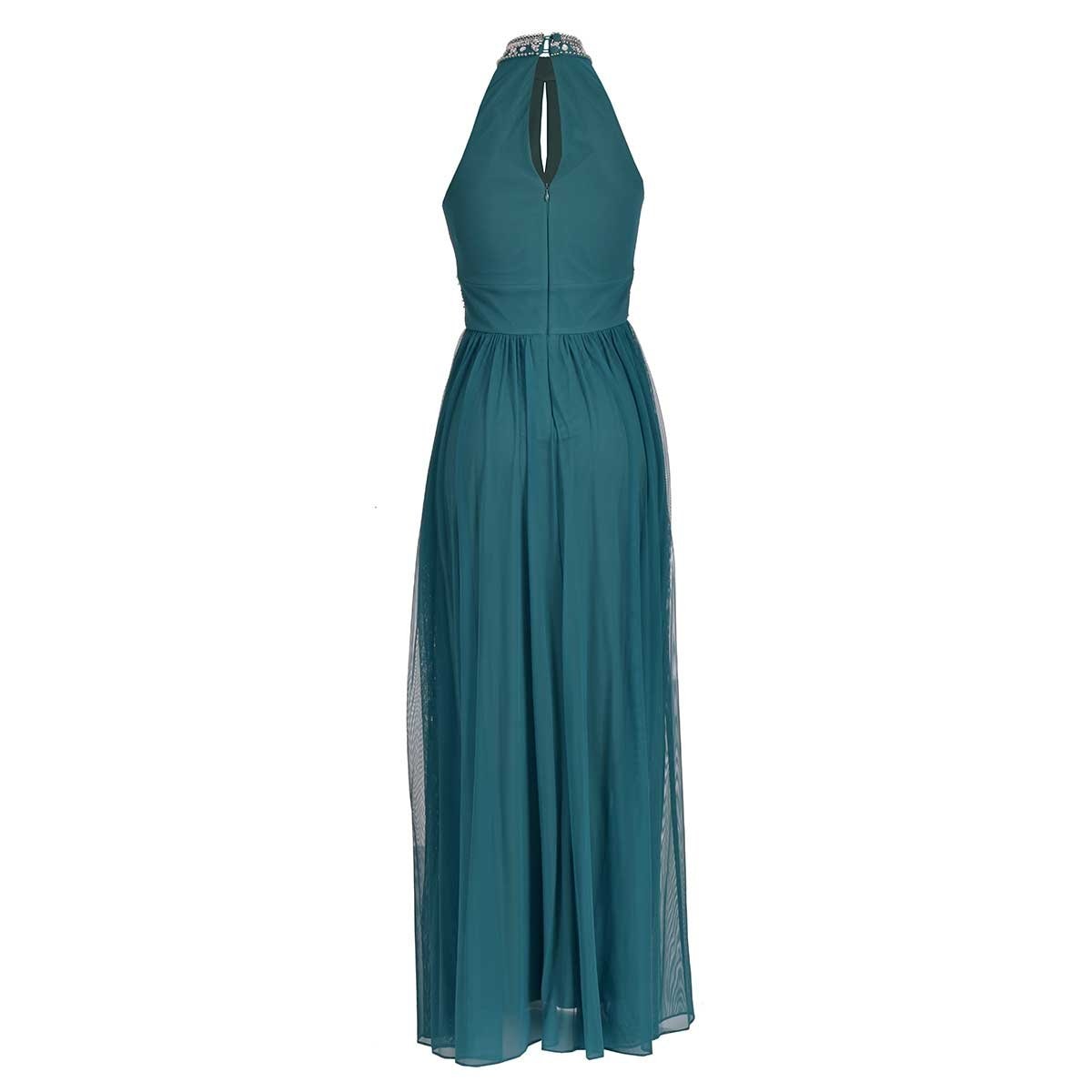 Vestido de Fiesta Largo Bordado en Cuello y Cintura