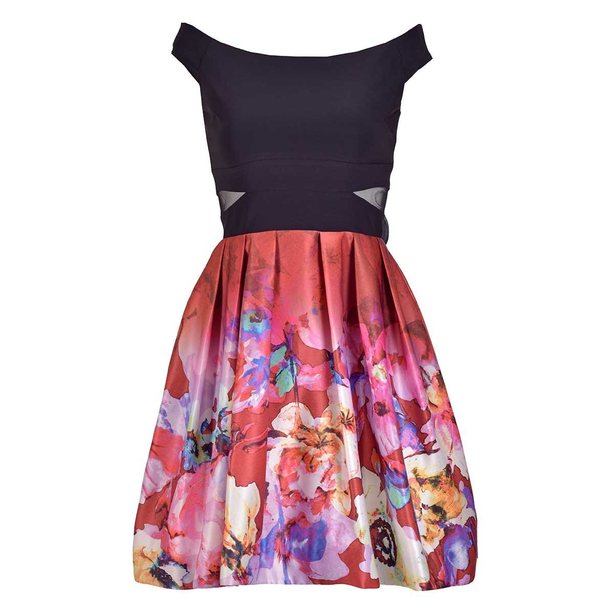 Vestido de Fiesta Corto off Shoulder Falda Estampada