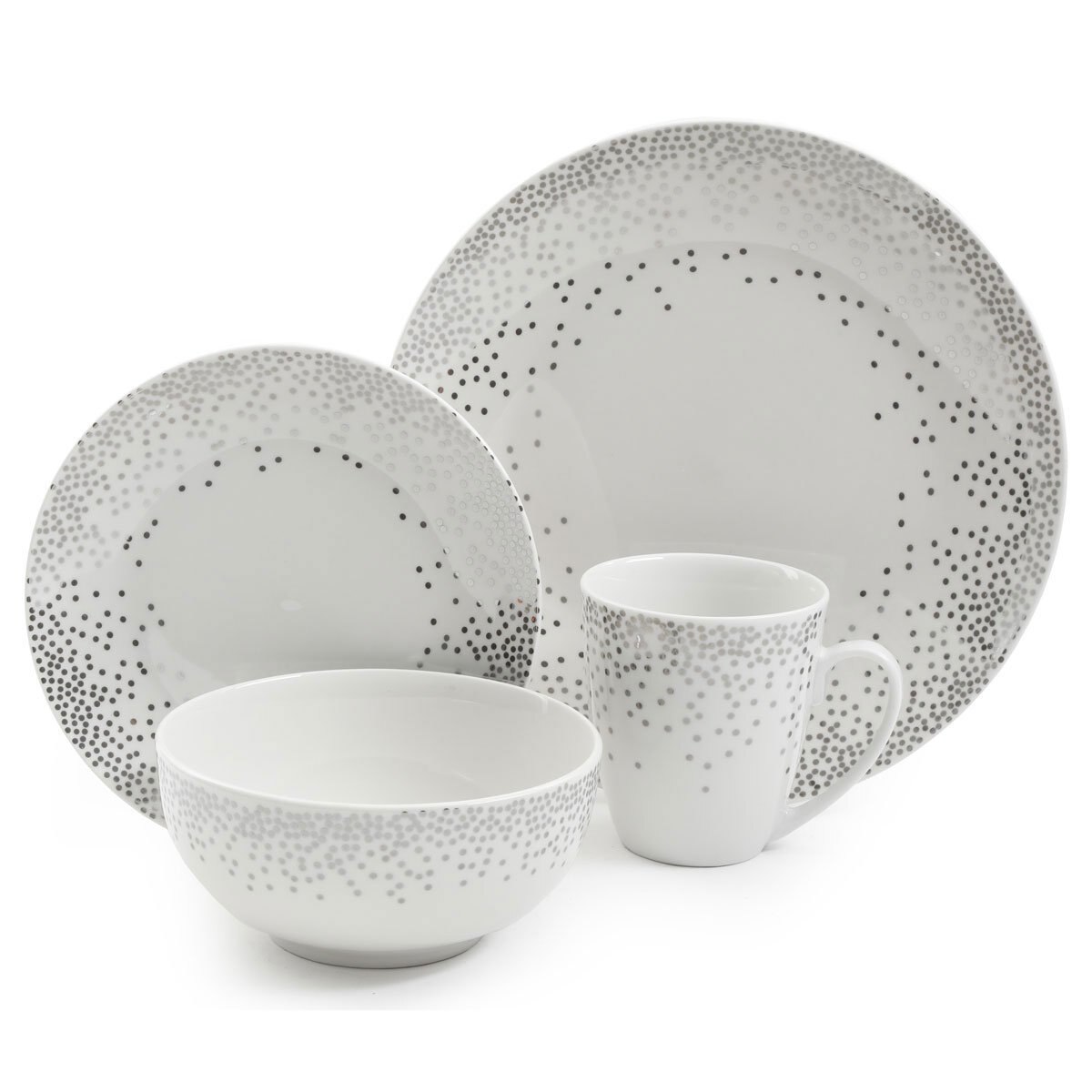 Vajilla Platinum Dots 16 Pzs Cerámica Gibson Home