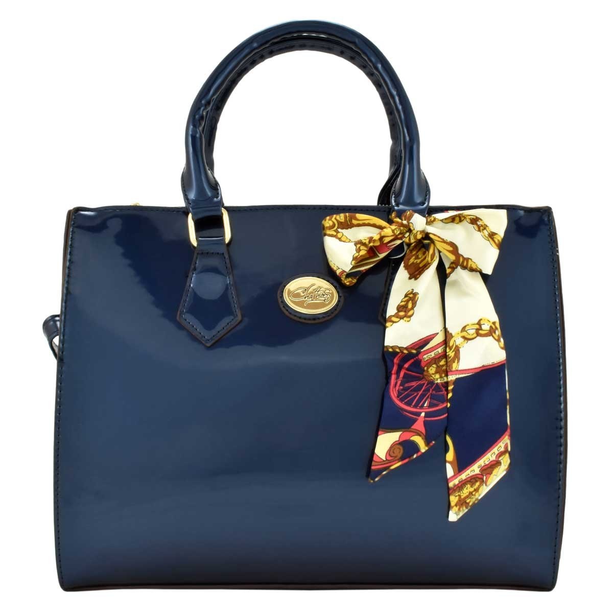 Bolso Tote Color Azul en Charol con Moño de Pañoleta Chatties