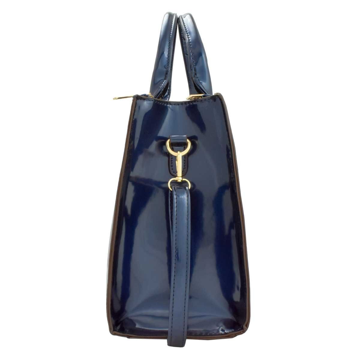 Bolso Tote Color Azul en Charol con Moño de Pañoleta Chatties