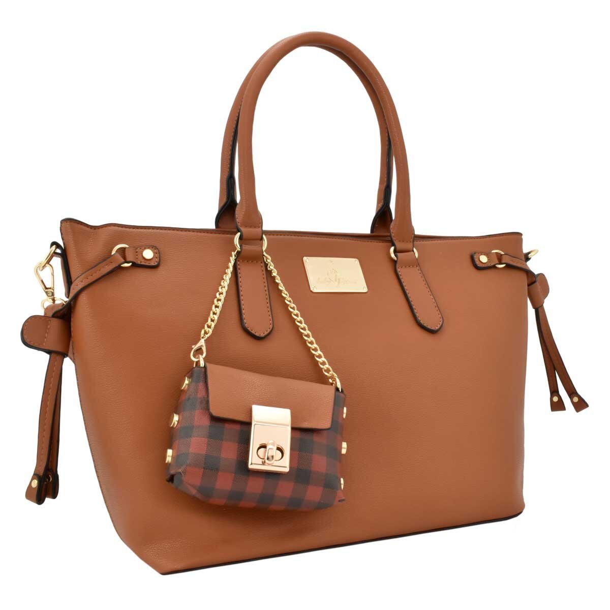 Bolso Tote Color Café con Asa al Hombro y Monedero Baby Phat