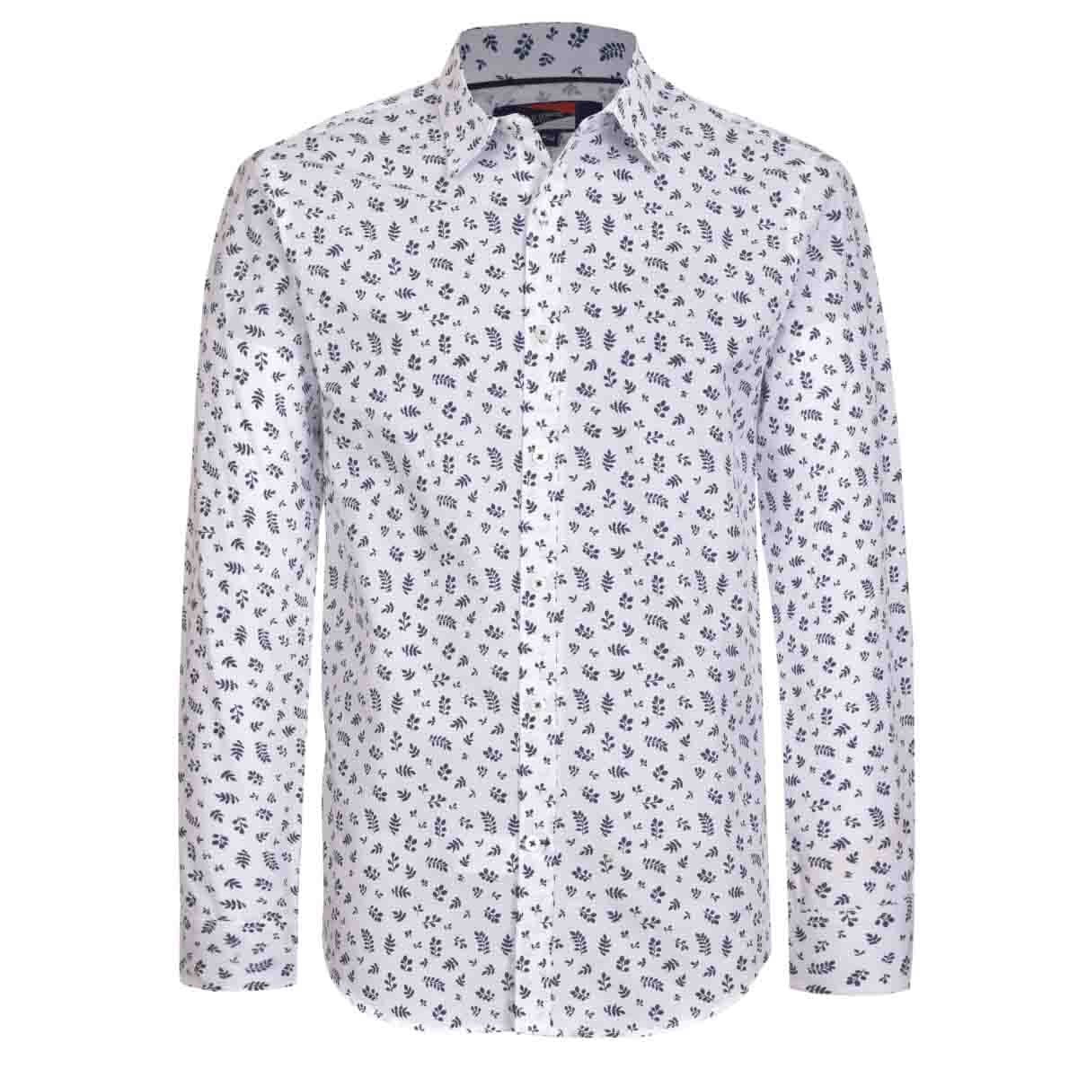 Camisa Manga Larga Casual Estampada Blanca Carlo Corinto