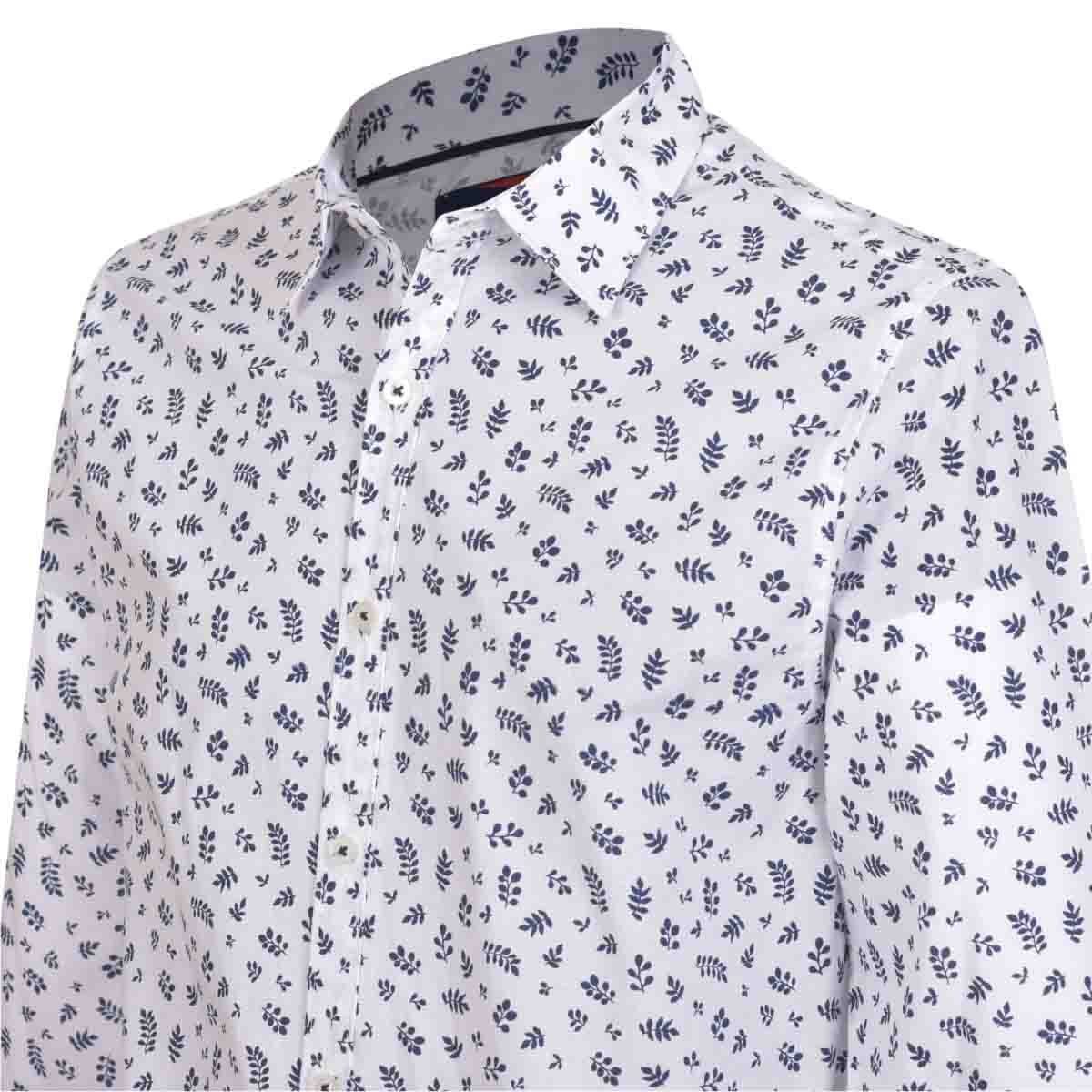 Camisa Manga Larga Casual Estampada Blanca Carlo Corinto