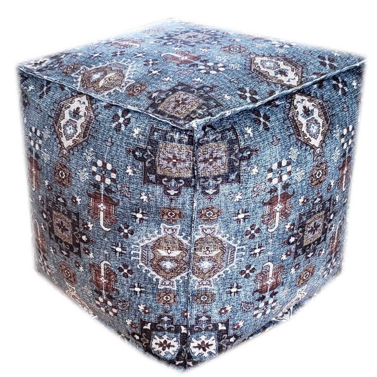 Puff Decorativo Nano Damasco Café y Azul Abbie