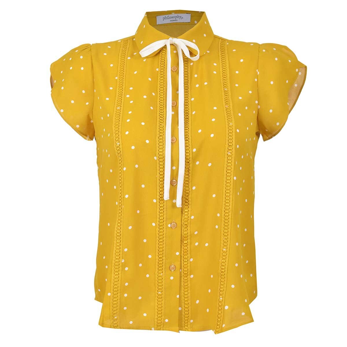 Blusa Manga Larga Camisero con Moño Estampado Philosophy Jr. Woman