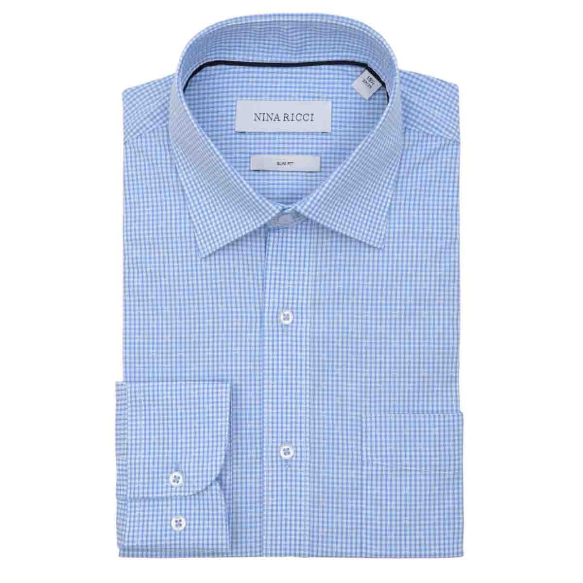 Camisa de Vestir Color Azul Combinado Nina Ricci