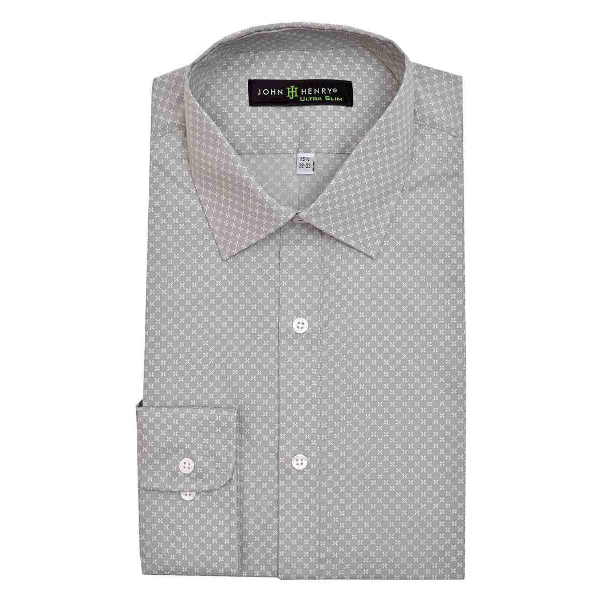 Camisa de Vestir con Puño y Cuello Color Gris Combinado John Henry