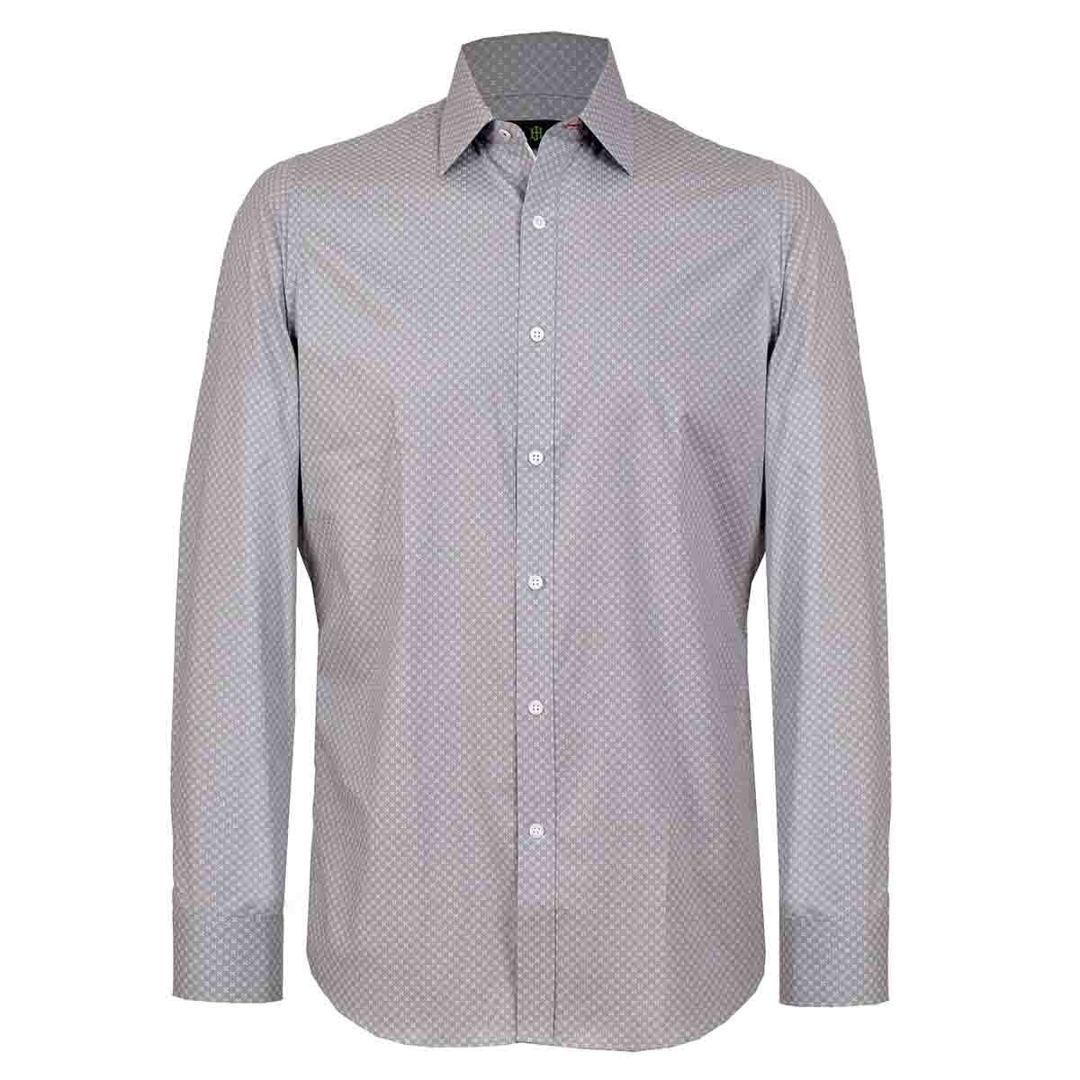 Camisa de Vestir con Puño y Cuello Color Gris Combinado John Henry