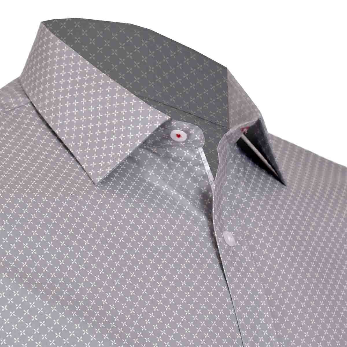 Camisa de Vestir con Puño y Cuello Color Gris Combinado John Henry