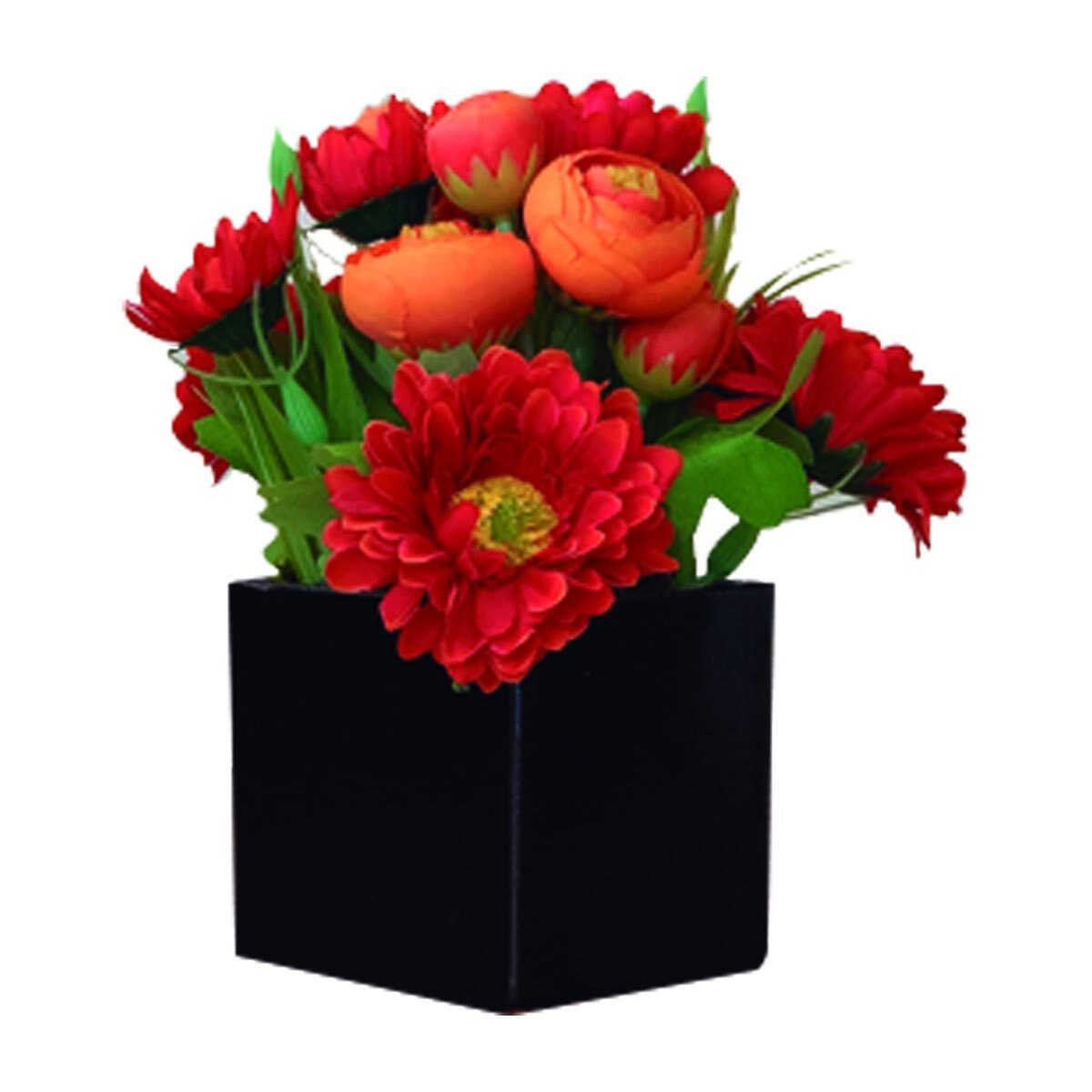 Ranúnculos y Gerberas Cálidos en Cubo Negro el Ático