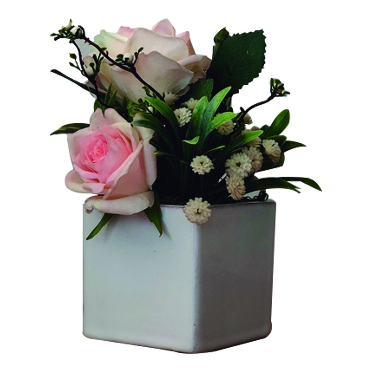 Rosas Natural Touch Durazno en Cubo Blanco el Ático