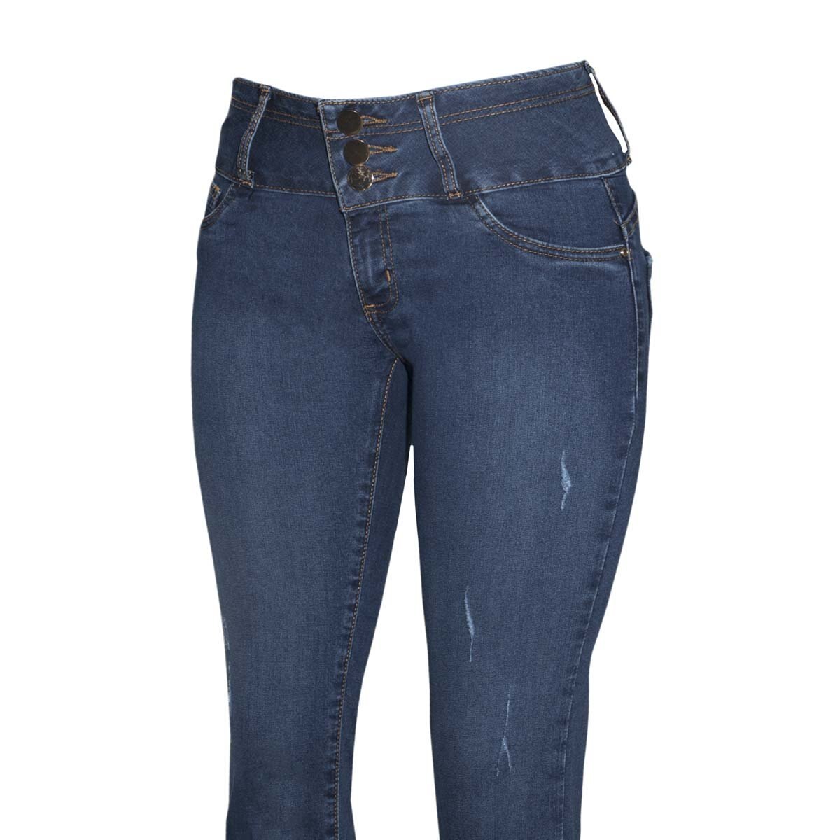 Jeans Skinny con Estoperoles y Pretina Ancha Limoncello