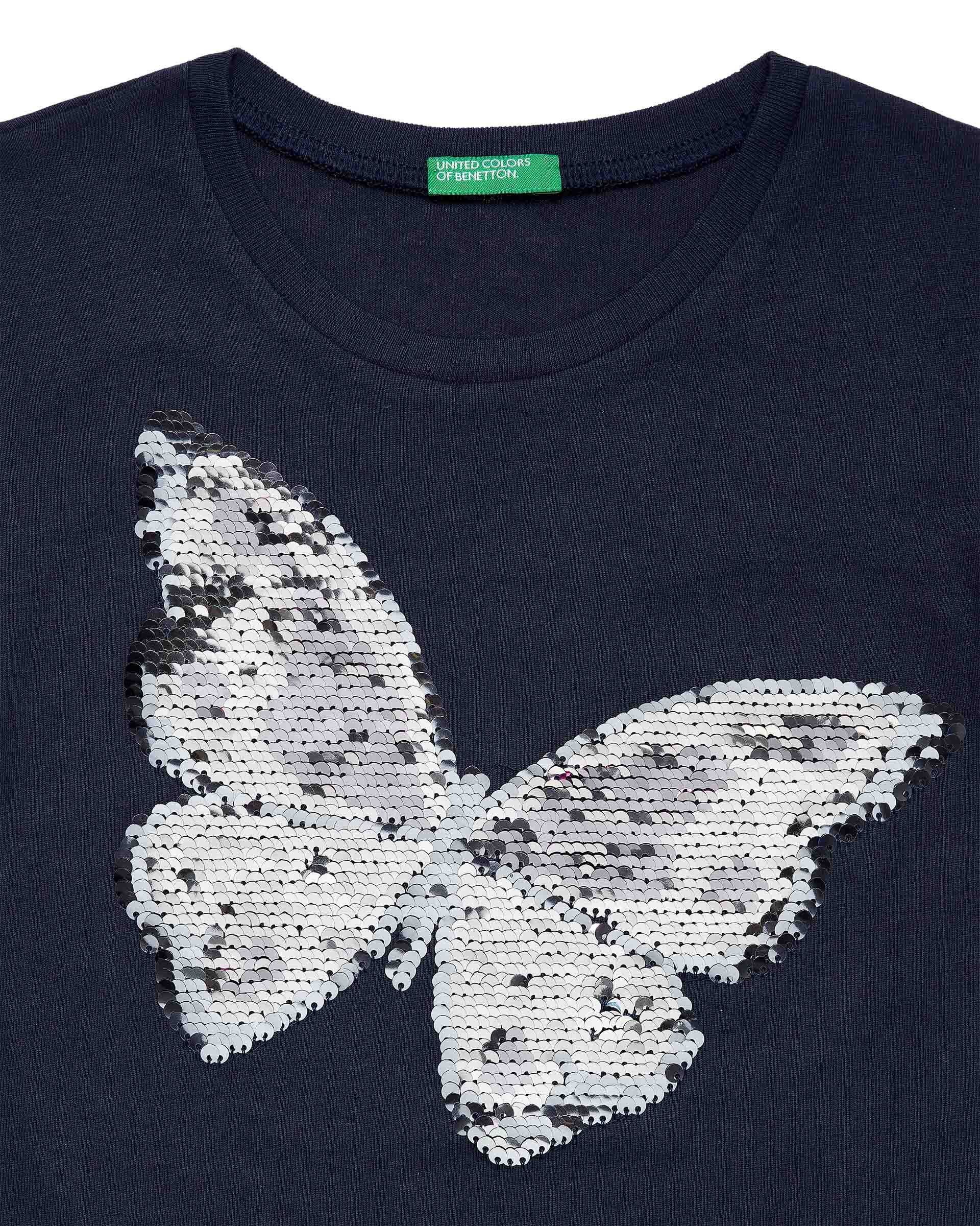 Playera Manga Corta Color Azul Obscuro Benetton