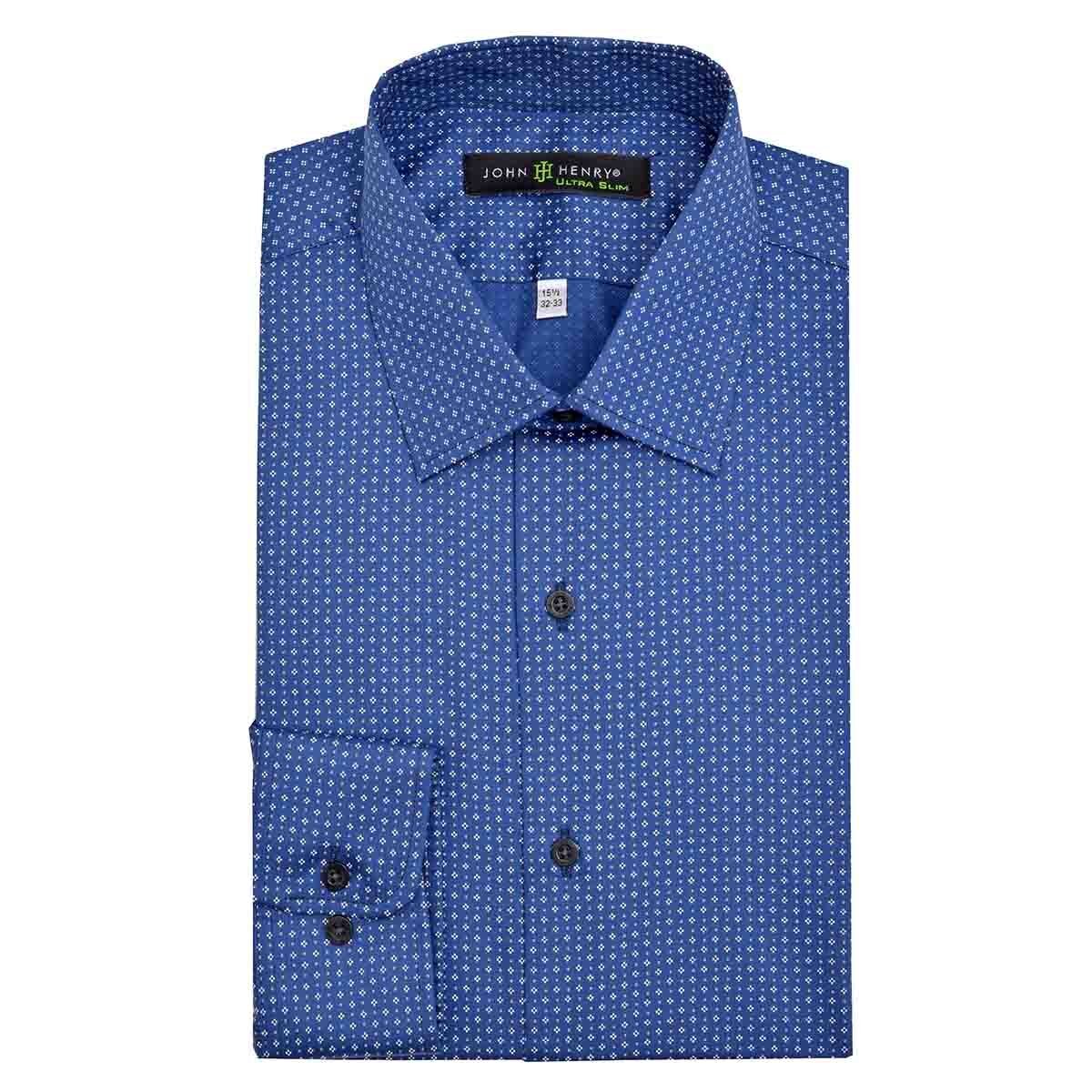 Camisa de Vestir Color Azul Combinado Ultra Slim John Henry