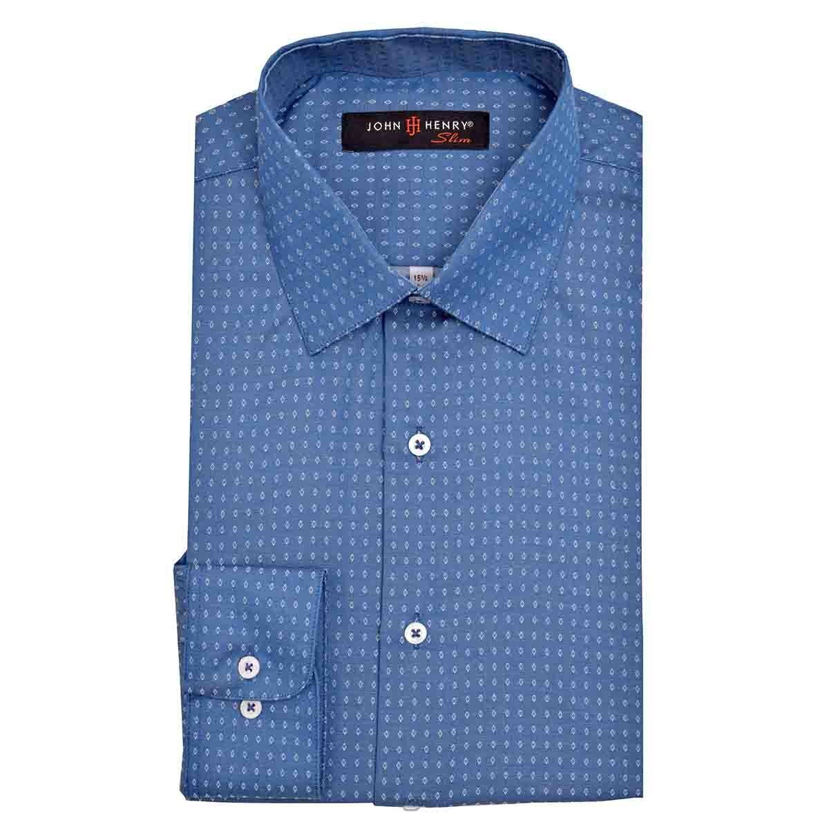 Camisa de Vestir Color Azul Combinado Slim Fit John Henry