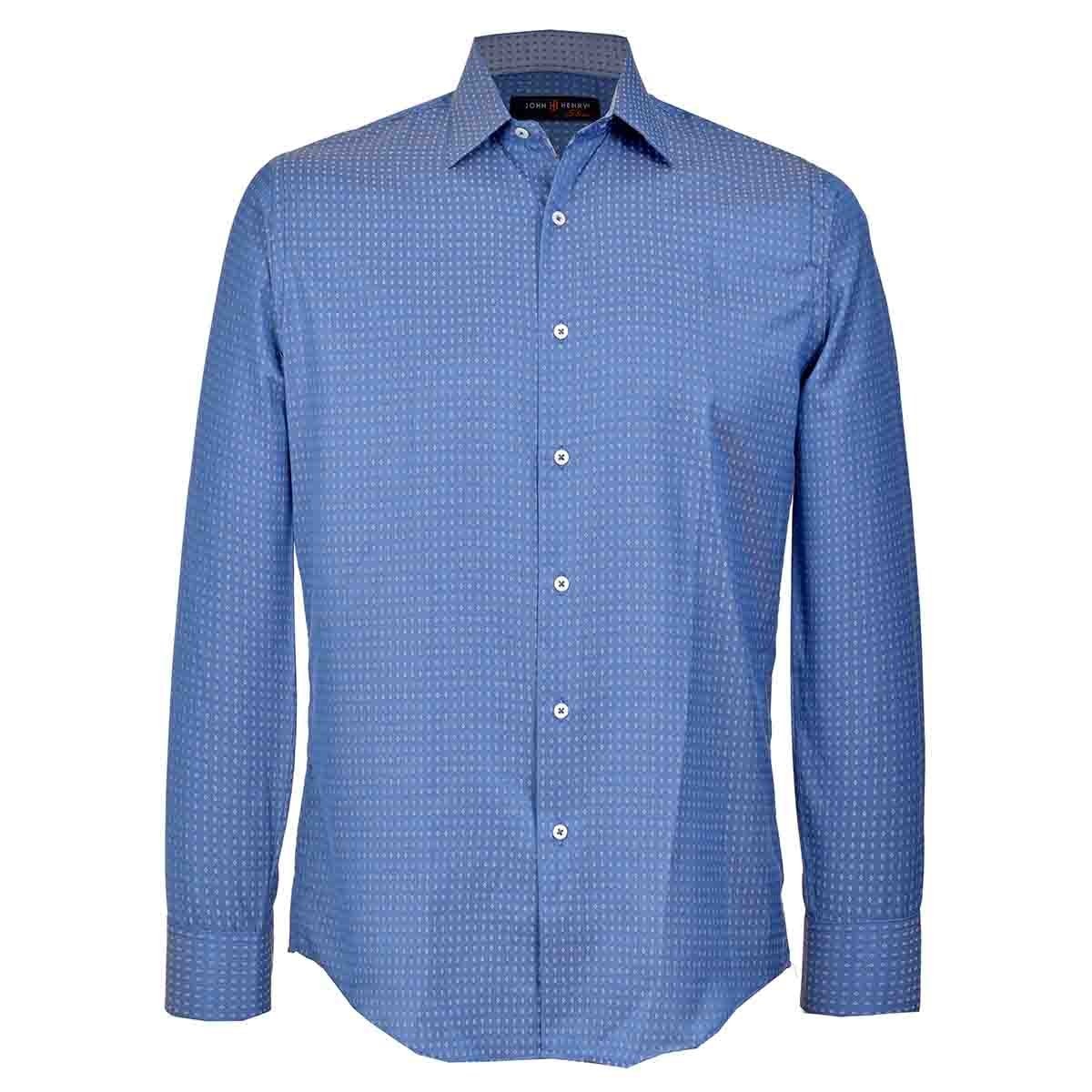 Camisa de Vestir Color Azul Combinado Slim Fit John Henry