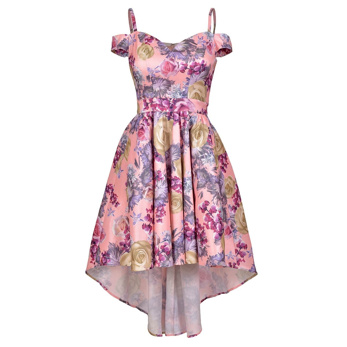 Vestido de Fiesta Hi Low Escote Corazon Estampado de Tafeta Philosophy Jr Nights