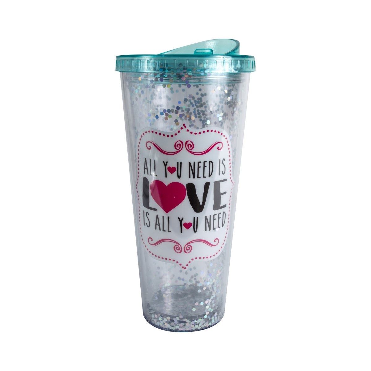 Home Nature Vaso de Acrílico con Tapa Y Popote con Brillos Love