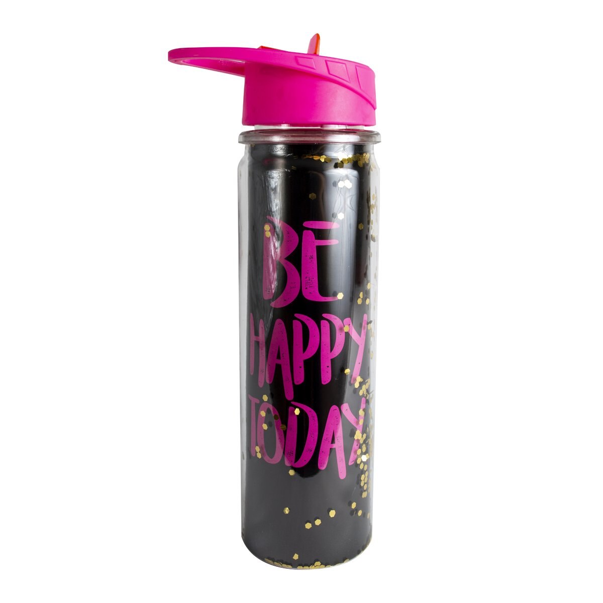 Home Nature Botella de Agua Acrílica Color Rosa Y Negro con Brillos