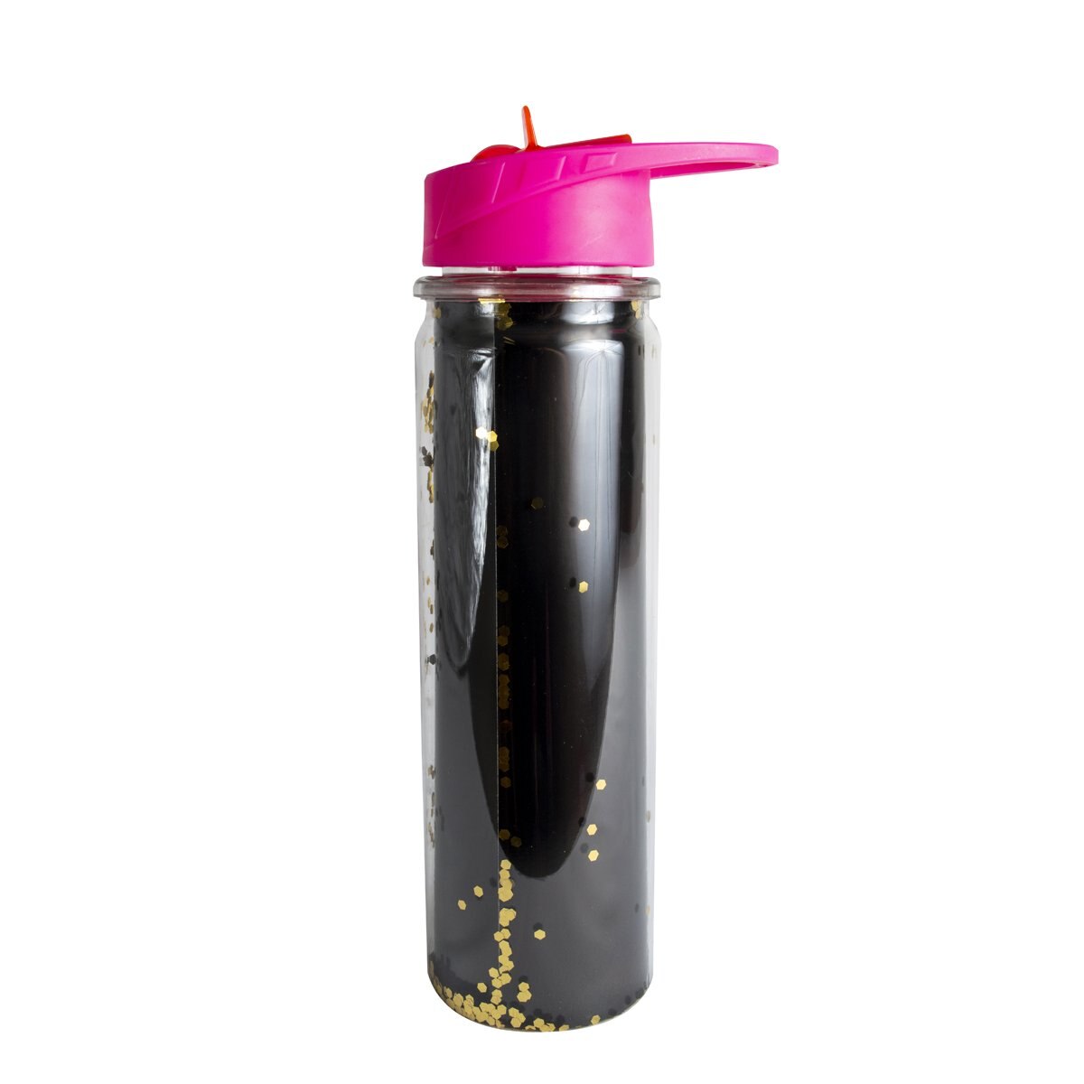 Home Nature Botella de Agua Acrílica Color Rosa Y Negro con Brillos