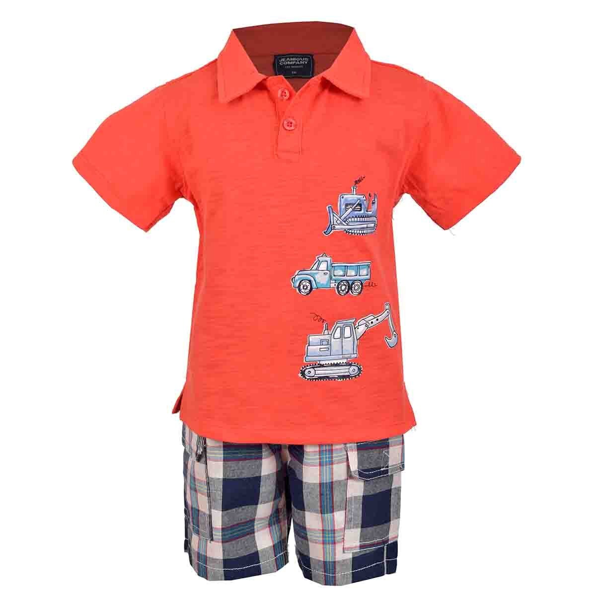 Conjunto de Polo con Short a Cuadros Color Naranja Jeanious