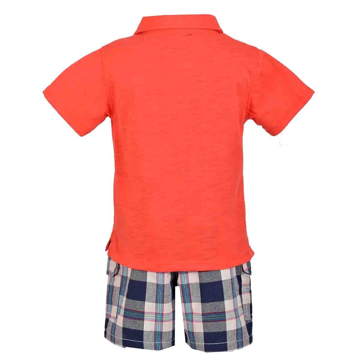 Conjunto de Polo con Short a Cuadros Color Naranja Jeanious