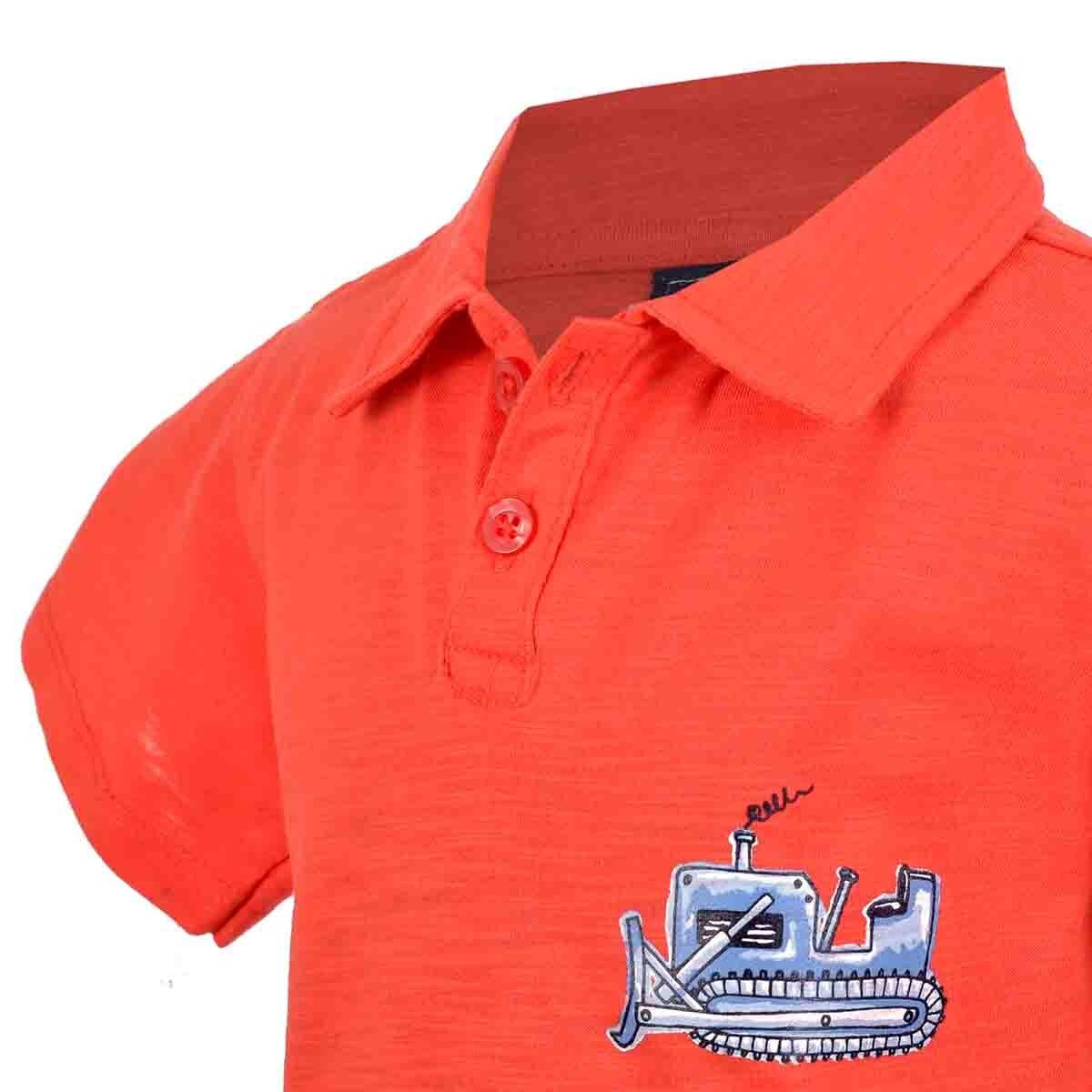Conjunto de Polo con Short a Cuadros Color Naranja Jeanious