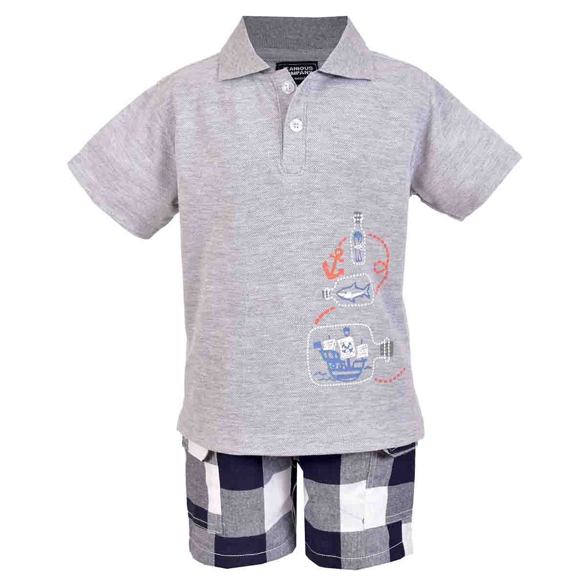 Conjunto de Polo con Short a Cuadros Color Gris Jeanious