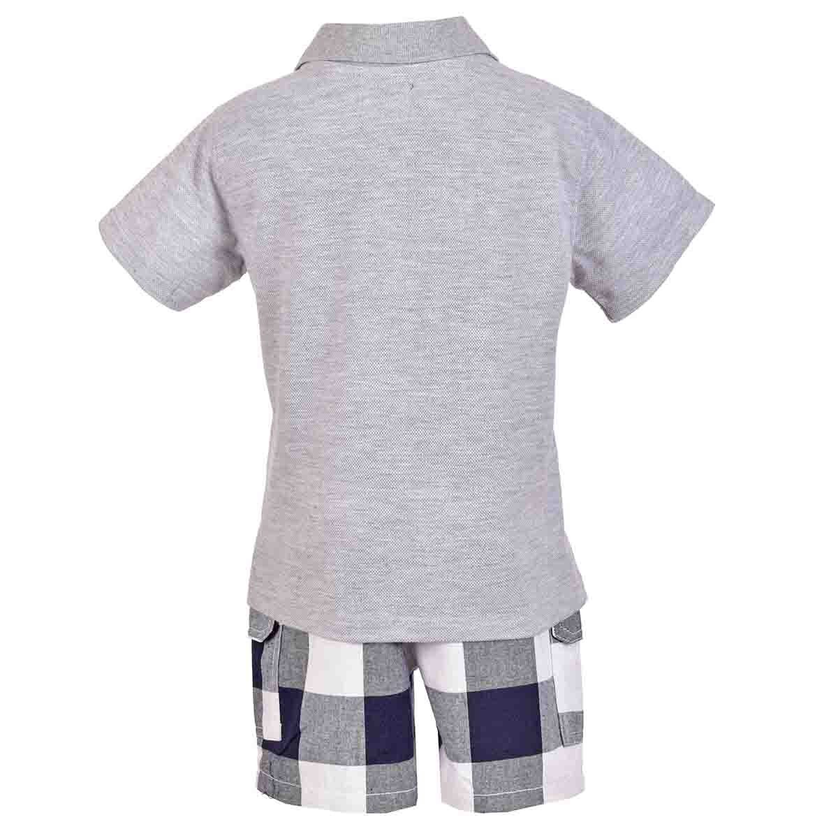 Conjunto de Polo con Short a Cuadros Color Gris Jeanious