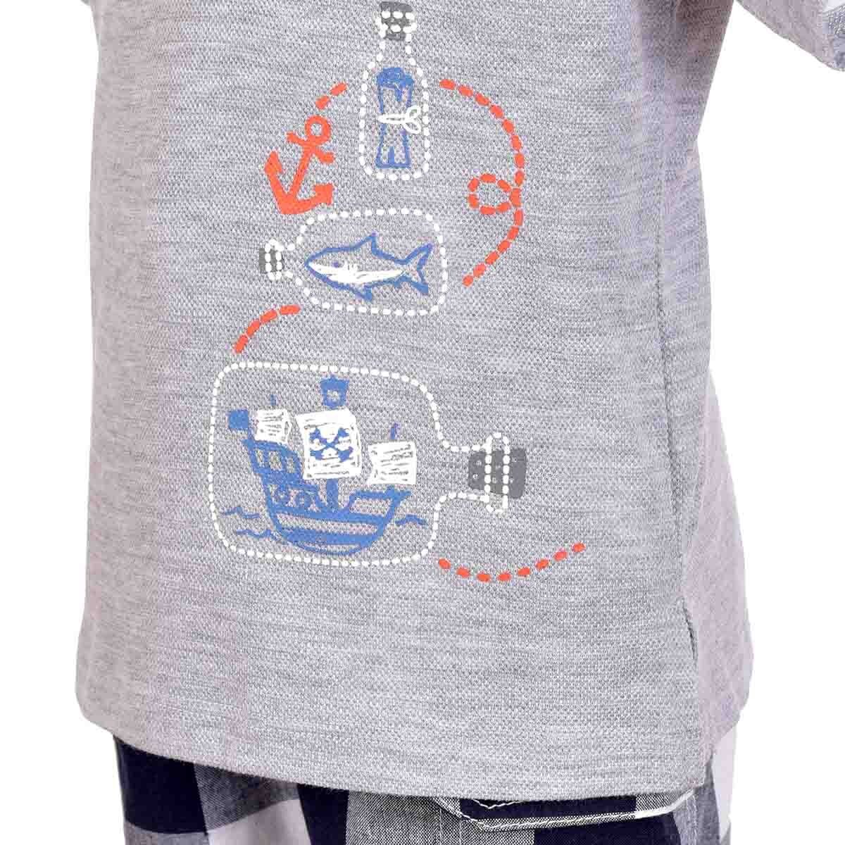 Conjunto de Polo con Short a Cuadros Color Gris Jeanious
