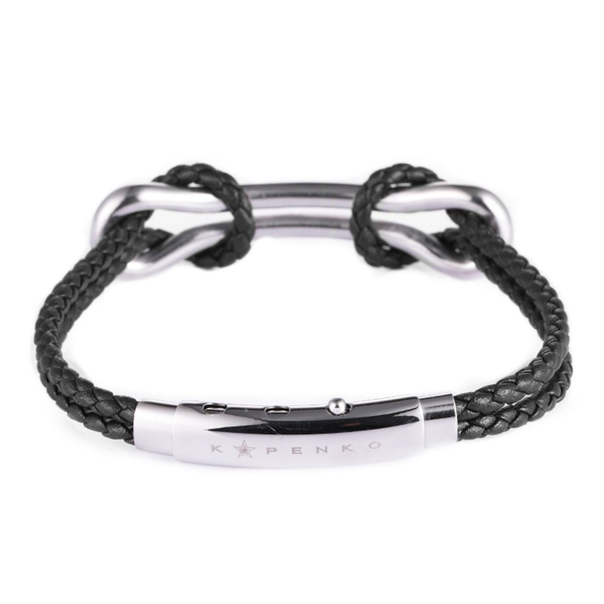 Pulsera Acero C Piel Trenzada Negro Kpenko