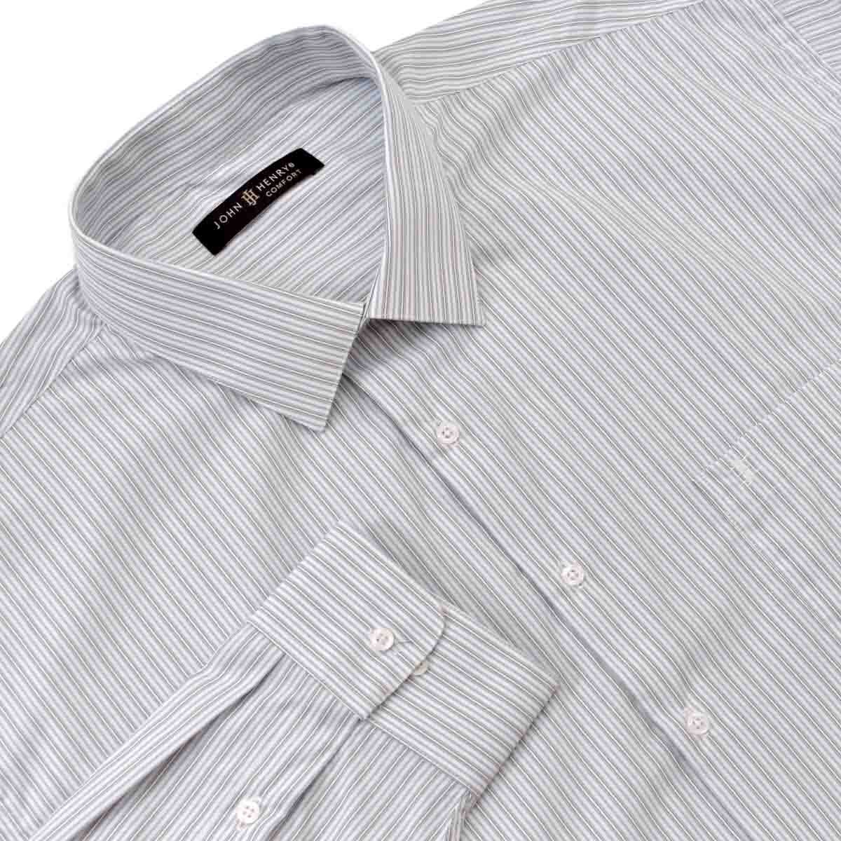 Camisa Manga Larga Rayas Gris John Henry
