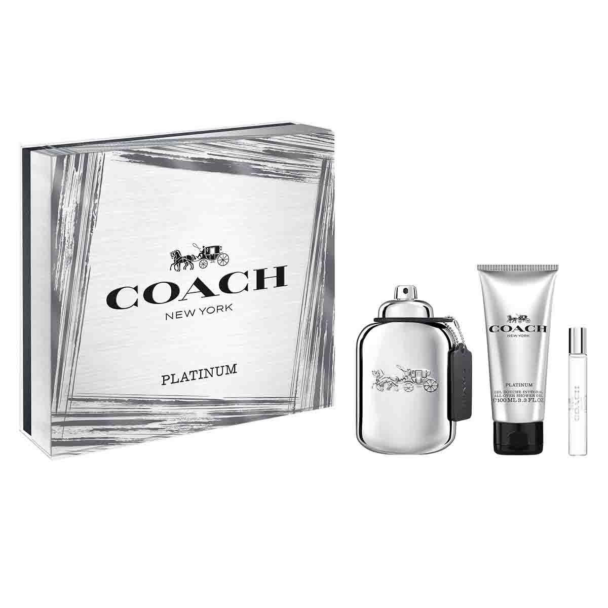 Estuche para Caballero Coach Platinum Edp 100 Ml + Shower Gel 100 Ml + Perfumero 7.5 Ml