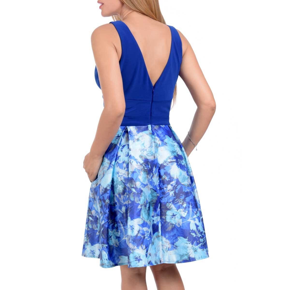 Vestido Escote en V con Falda Estampada Nikki Italy