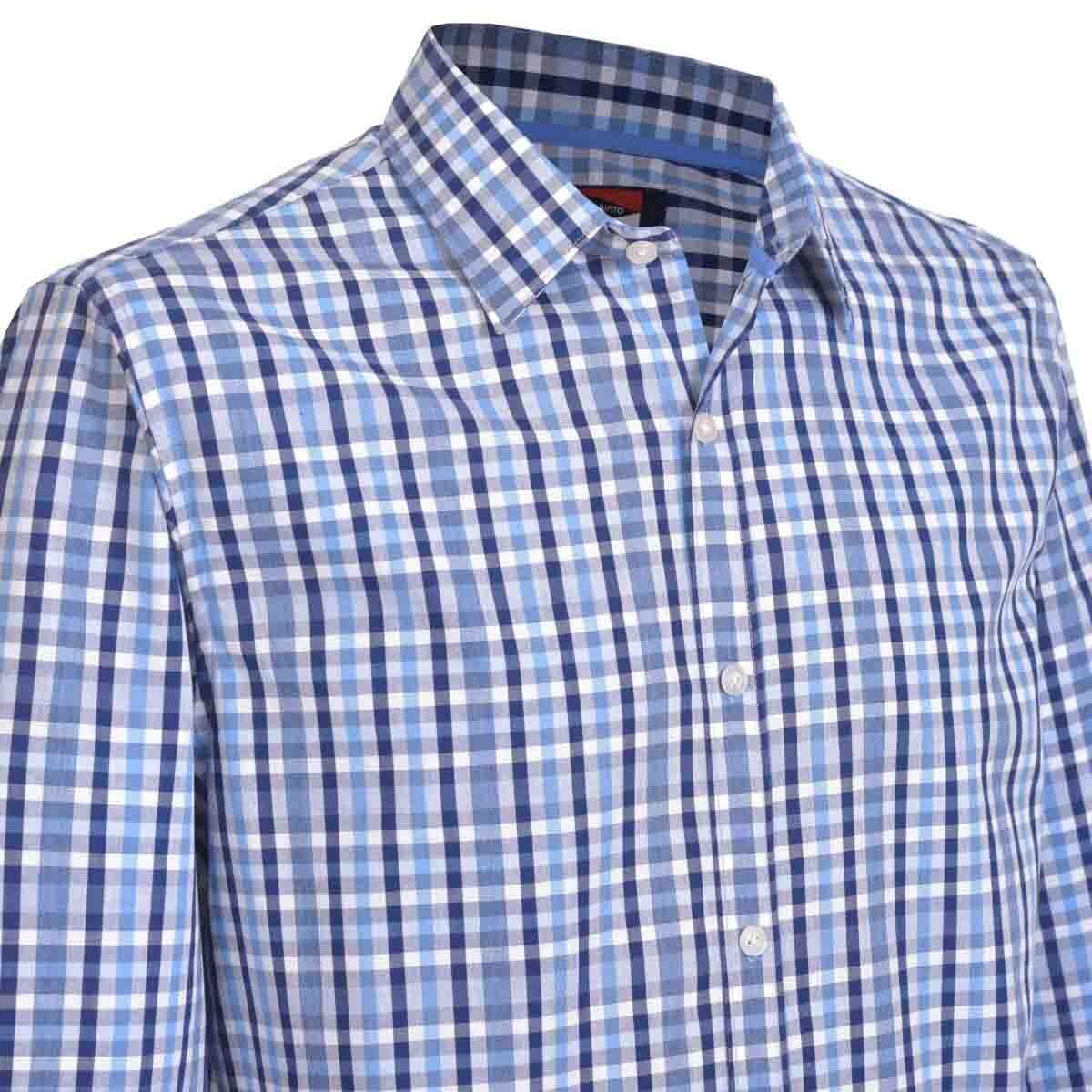 Camisa Manga Larga Casual a Cuadros Azul Carlo Corinto